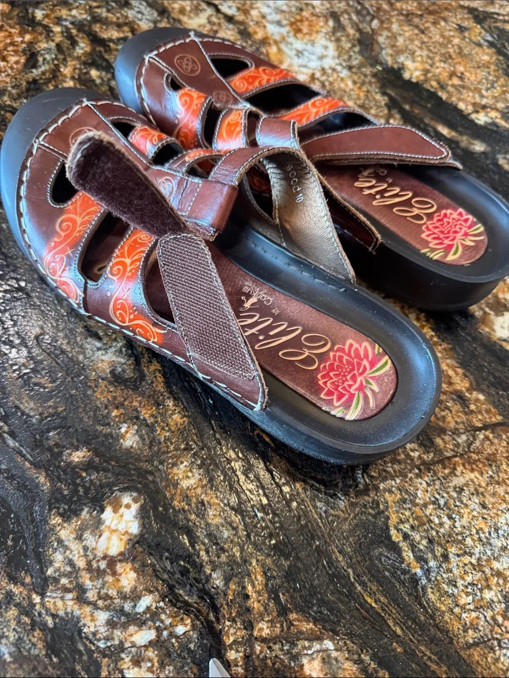 Brown and Orange Closed-Toe Sandals